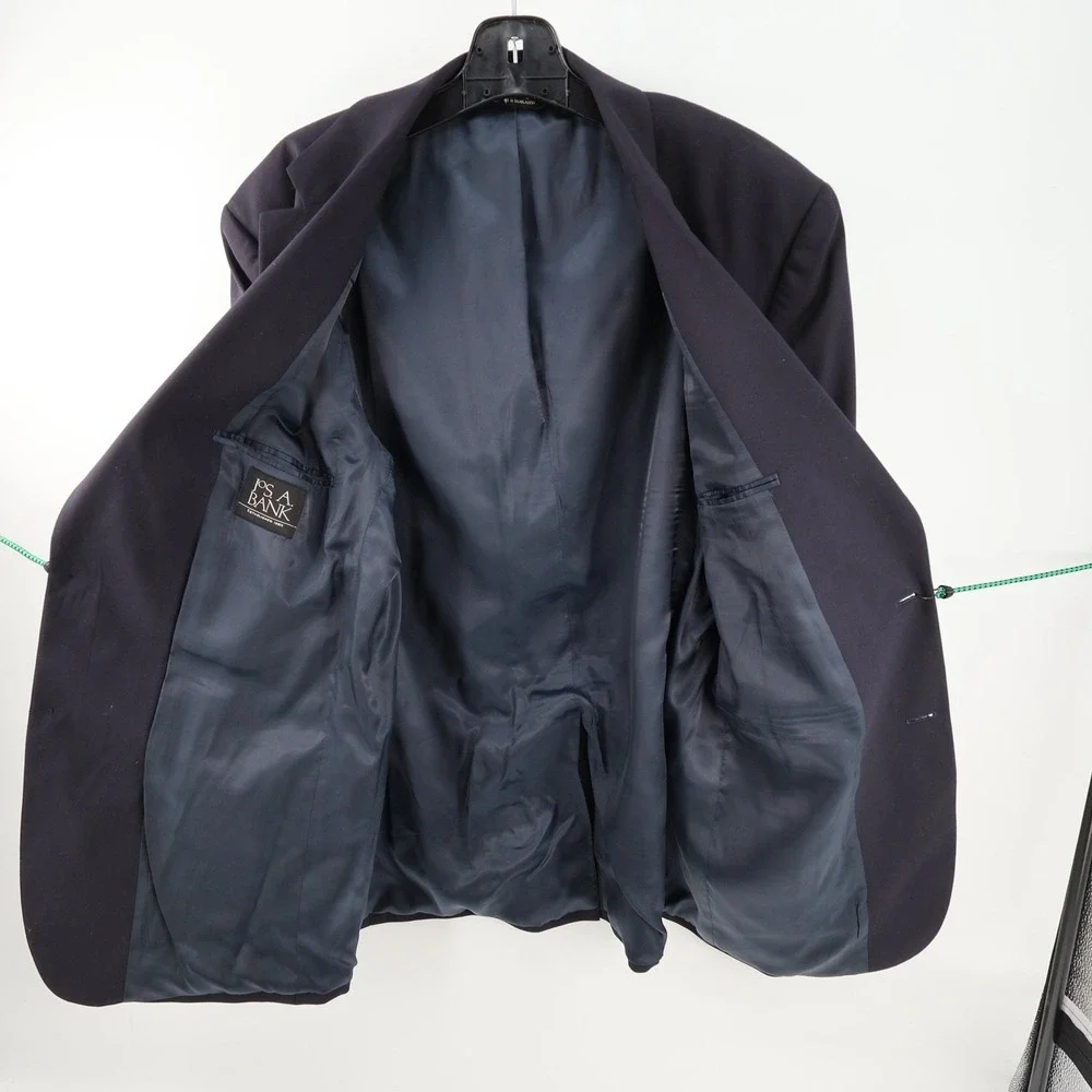 Jos A Bank Mens Blazer Mens 46L‎ Long Navy Black Wool Gold Buttons Two Button